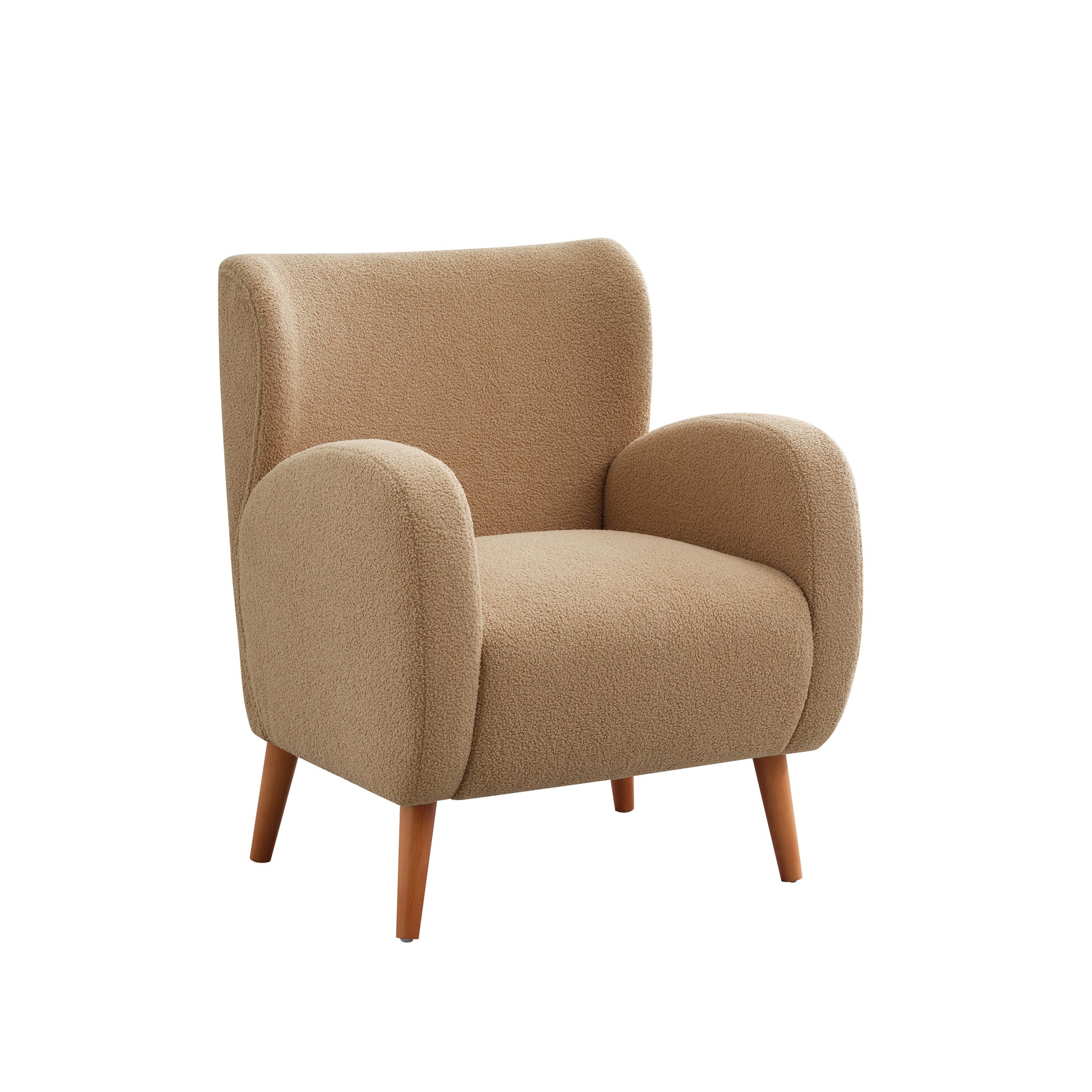 Modern Wingback Lounge Chair Stylish Design, Soft Fabric, Solid Wood Legs, Durable Frame,Brown Camel Boucle