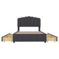 Full Size Upholstered Bed With 4 Storage Drawers,Wood Slat Support, Gray Full Gray Upholstered