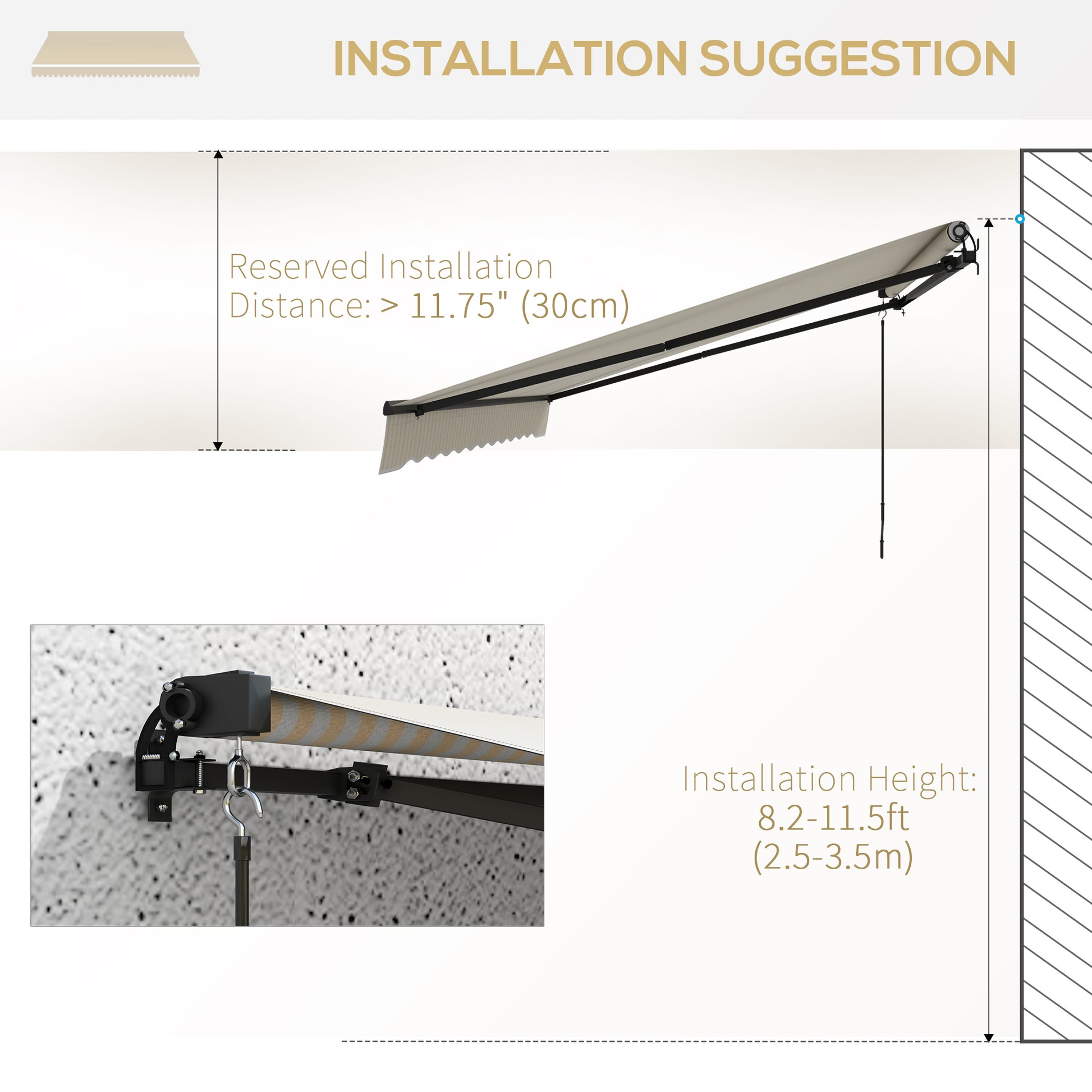 Outsunny 13' X 10' Retractable Awning, Patio Awning Sunshade Shelter With Manual Crank Handle, 280Gsm Uv Resistant Fabric And Aluminum Frame For Deck, Balcony, Yard, Beige And White Beige Polyester