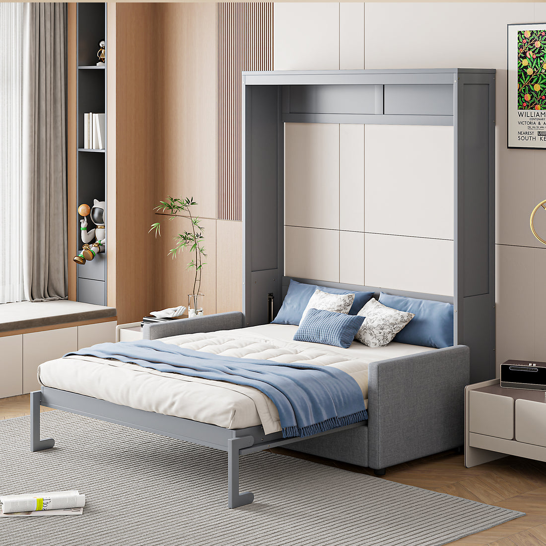 Full Size Murphy Bed Wall Bed With Cushion,Gray Full Gray Mdf Lvl