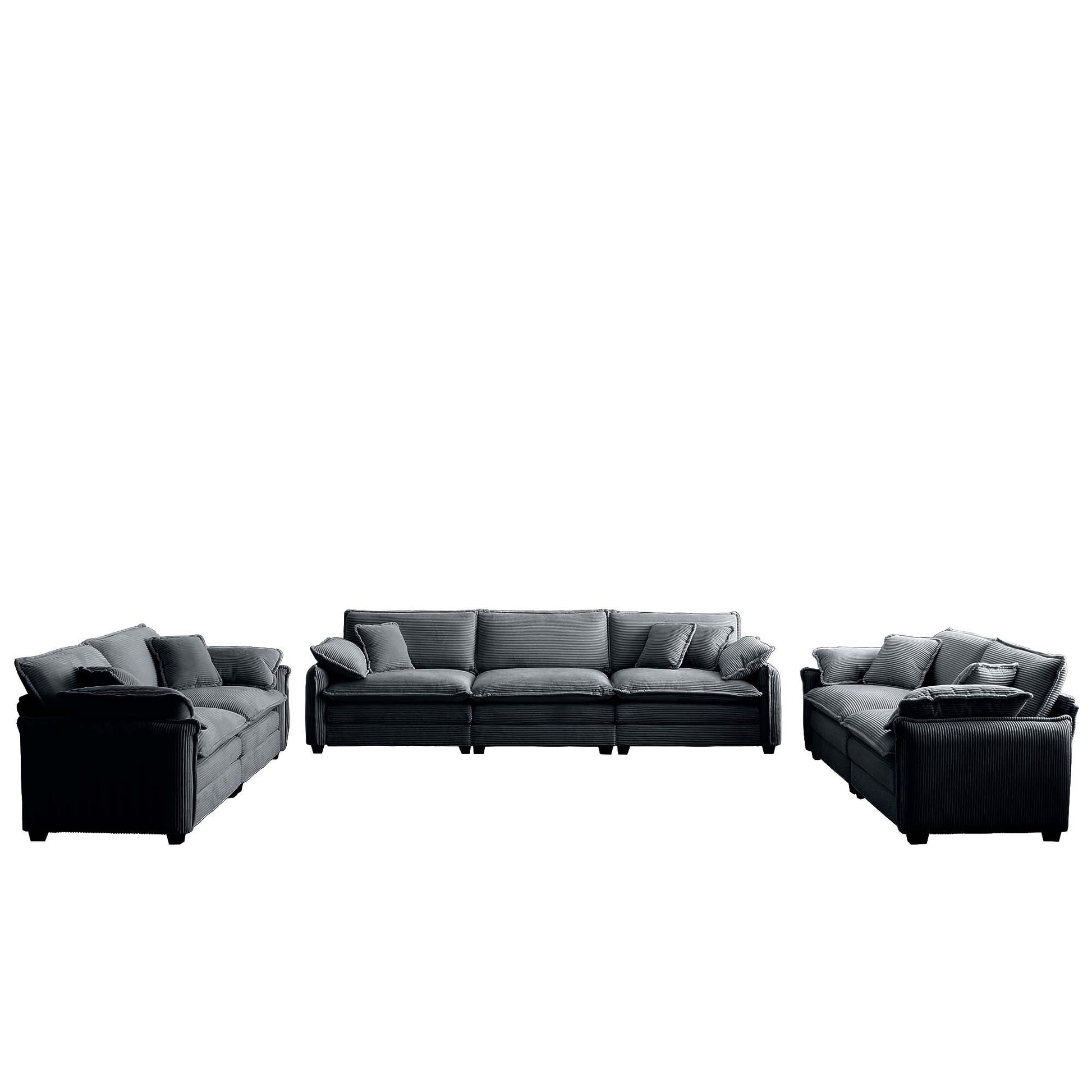 Modern Living Room Sofa 3 Pieces Set, Two 2 Seater Sofas And One 3 Seater Sofas, Upholstery Large Deep Seat Sofa With Sofat Cushion And Pillowss,Grey Corduroy Grey Corduroy 7 Seat