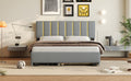 Queen Size Upholstered Platform Bed With 2 Drawers And 1 Trundle, Classic Metal Strip Headboard Design, Grey Queen Gray Mdf Lvl