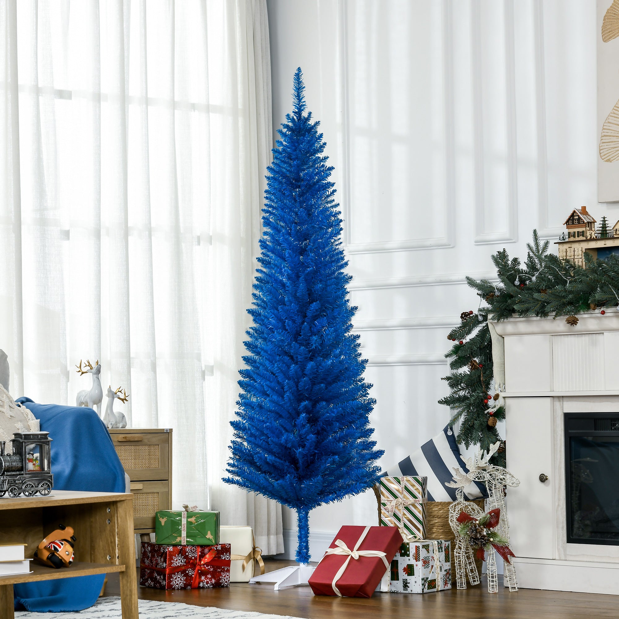 Homcom 6' Artificial Pencil Christmas Tree, Slim Xmas Tree With 390 Re