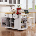 K&K 53Inch Large Kitchen Island With 2 Bar Stools, Power Outlet,Door Internal Storage Rack, Kitchen Storage Cart On 5 Wheels With Drop Leaf, 5 Open Side Racks, 3 Drawers, For Kitchen,Dining