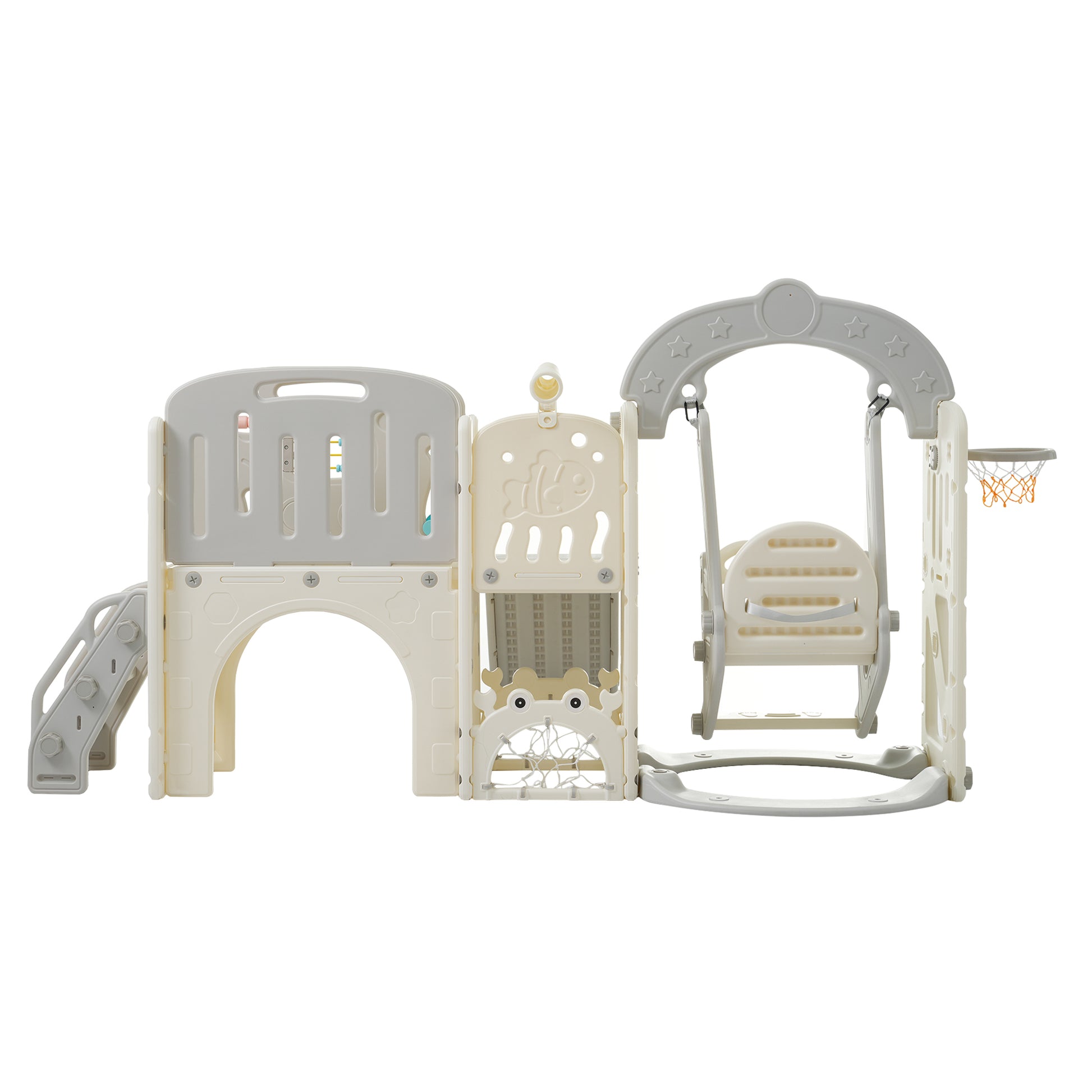 Toddler Slide And Swing Set 10 In 1, Kids Slide For Toddler Age 1 3 With Basketball Hoop, Kids Slide Playset Structure,Arch Tunnel And Telescope, Toy Storage Organizer For Toddlers Grey 50 99 Lbs Cute 1 To 2 Years Hdpe Indoor & Outdoor Use