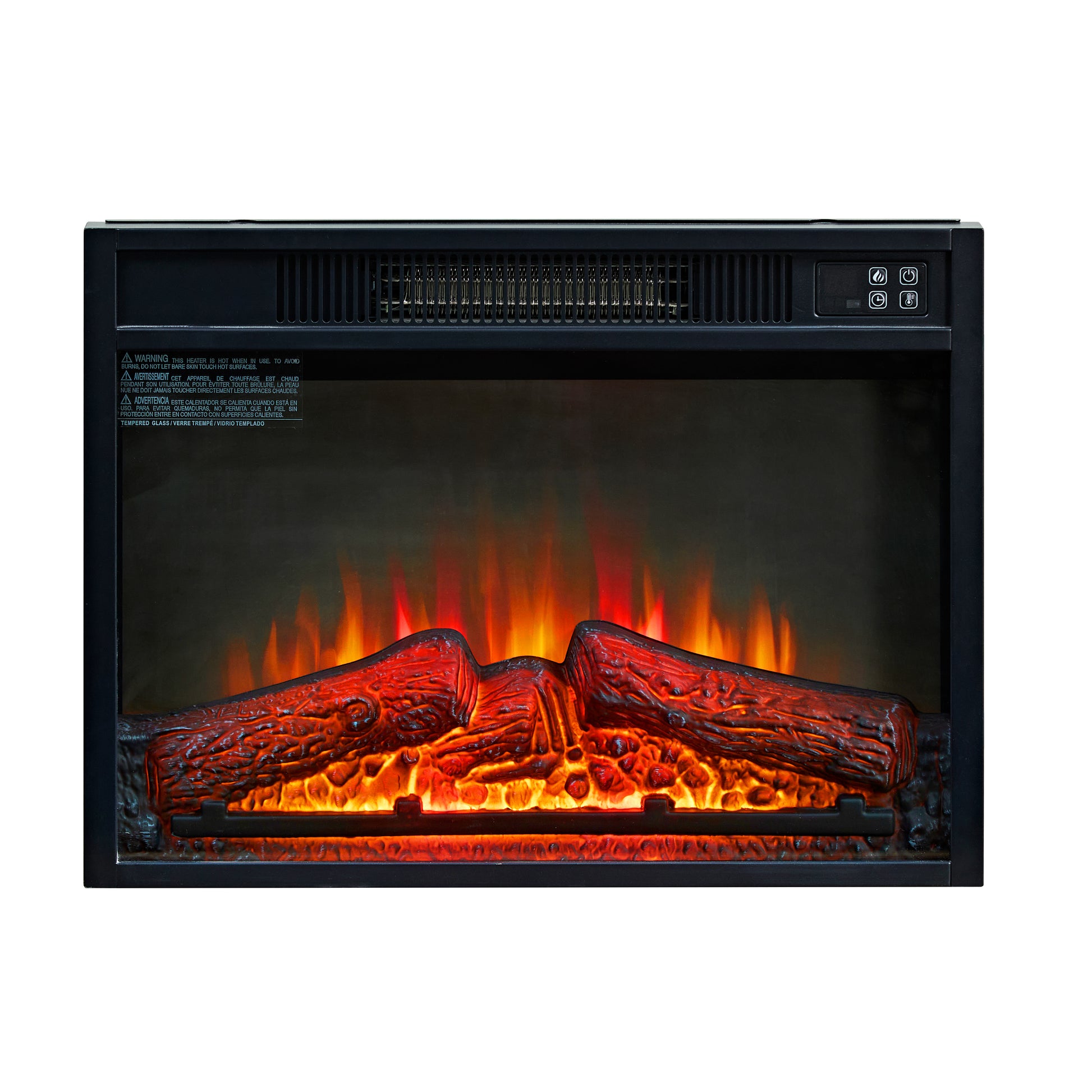 23" Electric Fireplace, 3Dinfrared Black Fireplace Electric Insert Heater, With Ir Remote Control, Glass View, Adjustable Realistic Logs & Flames, Indoor, 1400W Black Iron