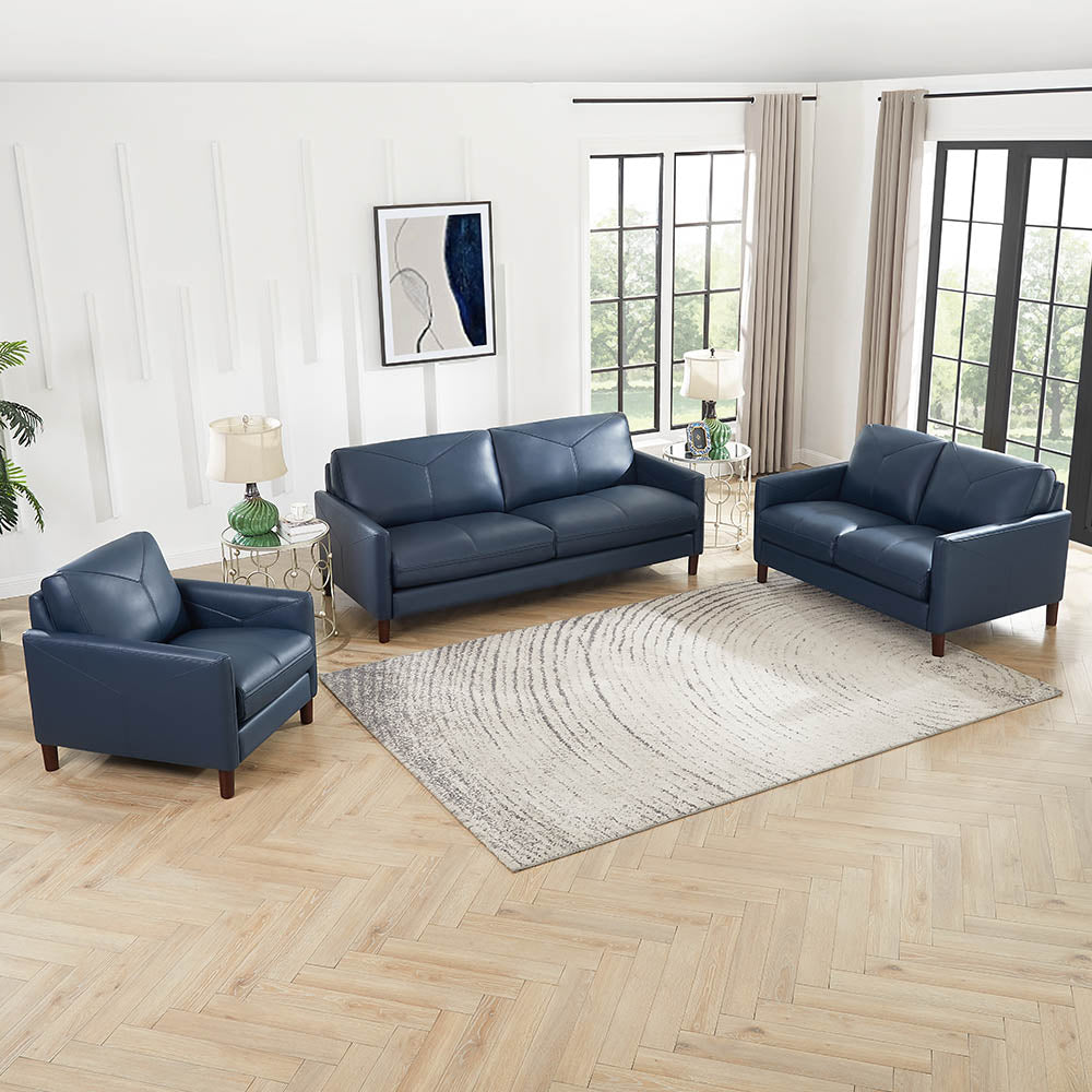 Yorkdale Leather Loveseat Navy Down Filling Genuine Leather