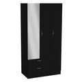 Riverside 3 Door Mirrored Armoire With Two Drawers, Four Shelves, And Hanging Rod Black Black Bedroom Particle Board