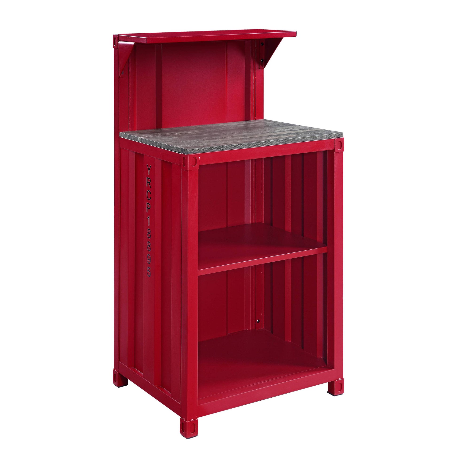 Red 3 Shelf Reception Desk Red Computer Desk Office Freestanding Rectangular Shelves Wood Metal