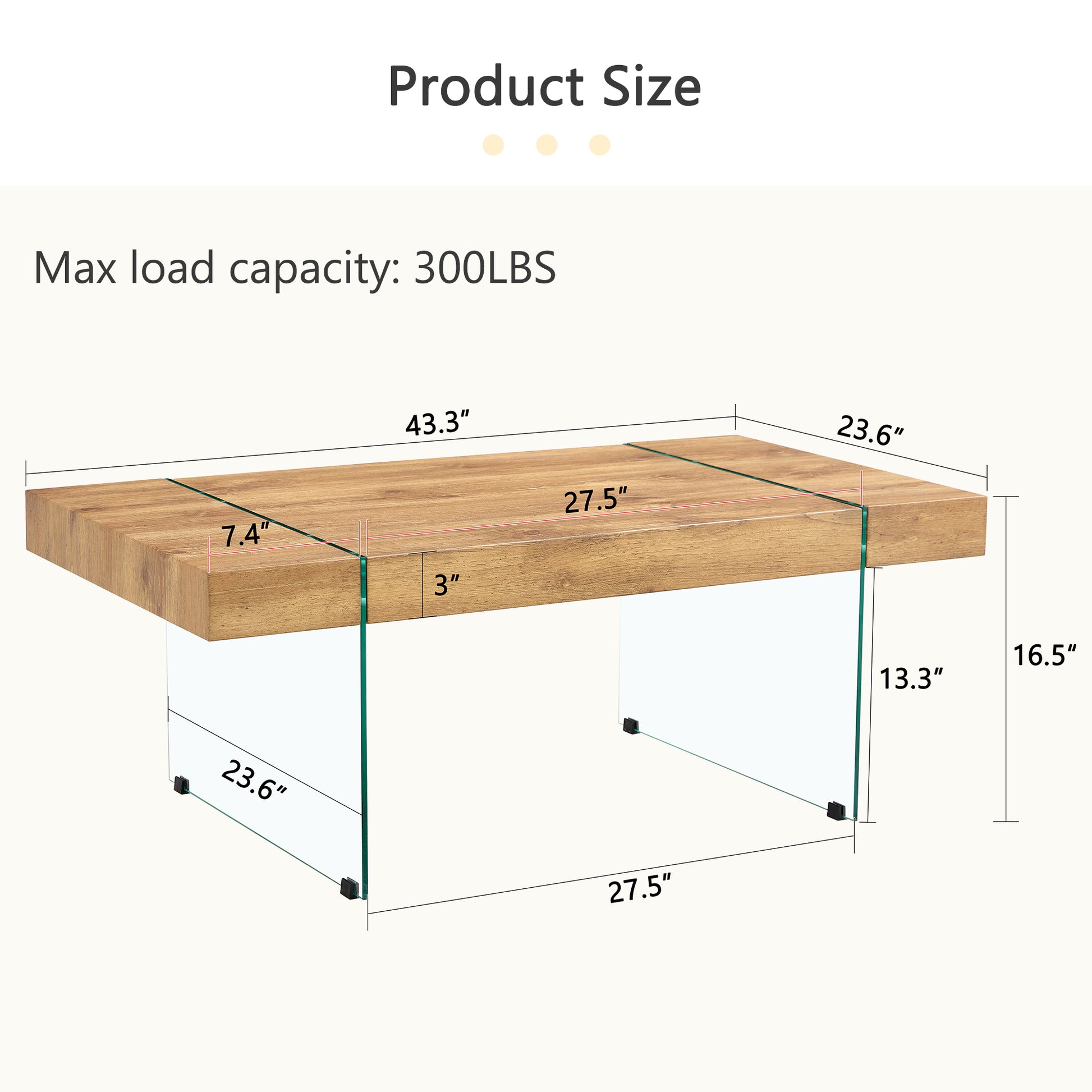 43.3"X23.6" Wood Colored Texture Sticker Mdf Coffee Table With Tempered Glass Legs.Suitable For Living Room.It Can Be Used Not Only As A Coffee Table But Also As A Side Table Or Display Stand. Wood