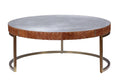 Aluminum And Cocoa Drum Coffee Table Brown Gold Primary Living Space Modern Round Genuine Leather Sled