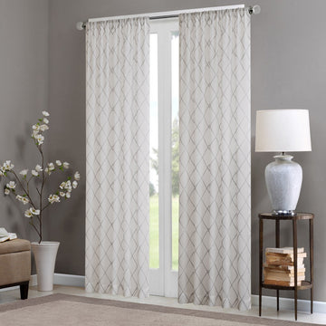 Diamond Sheer Window Curtain Panel Only 1 Pc Panel White Gray Polyester