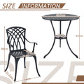 3 Piece Bistro Table Set Cast Aluminum Outdoor Patio Furniture With Umbrella Hole Patio Balcony, Black Black Aluminium