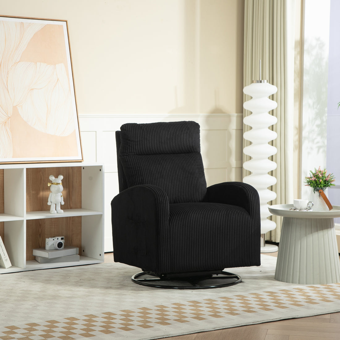 Jiada Upholstered Swivel Glider.Flannel Fabric.Rocking Chair For Nursery In Black.Modern Style One Left Bag Black Primary Living Space Foam Corduroy