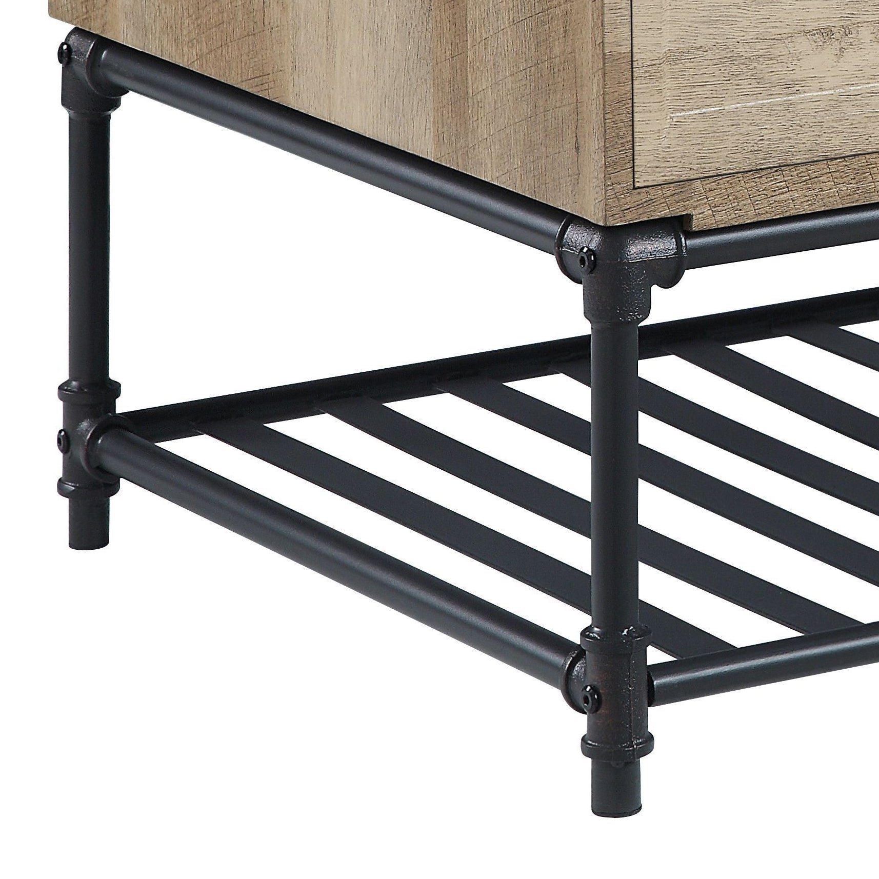 Oak And Sandy Black Coffee Table With Bottom Shelf Oak Primary Living Space Drawers Rectangular Paper Composite