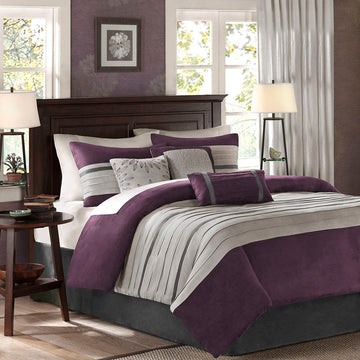 7 Pc Pieced Faux Suede Comforter Set Purple Cal King California King Purple Polyester