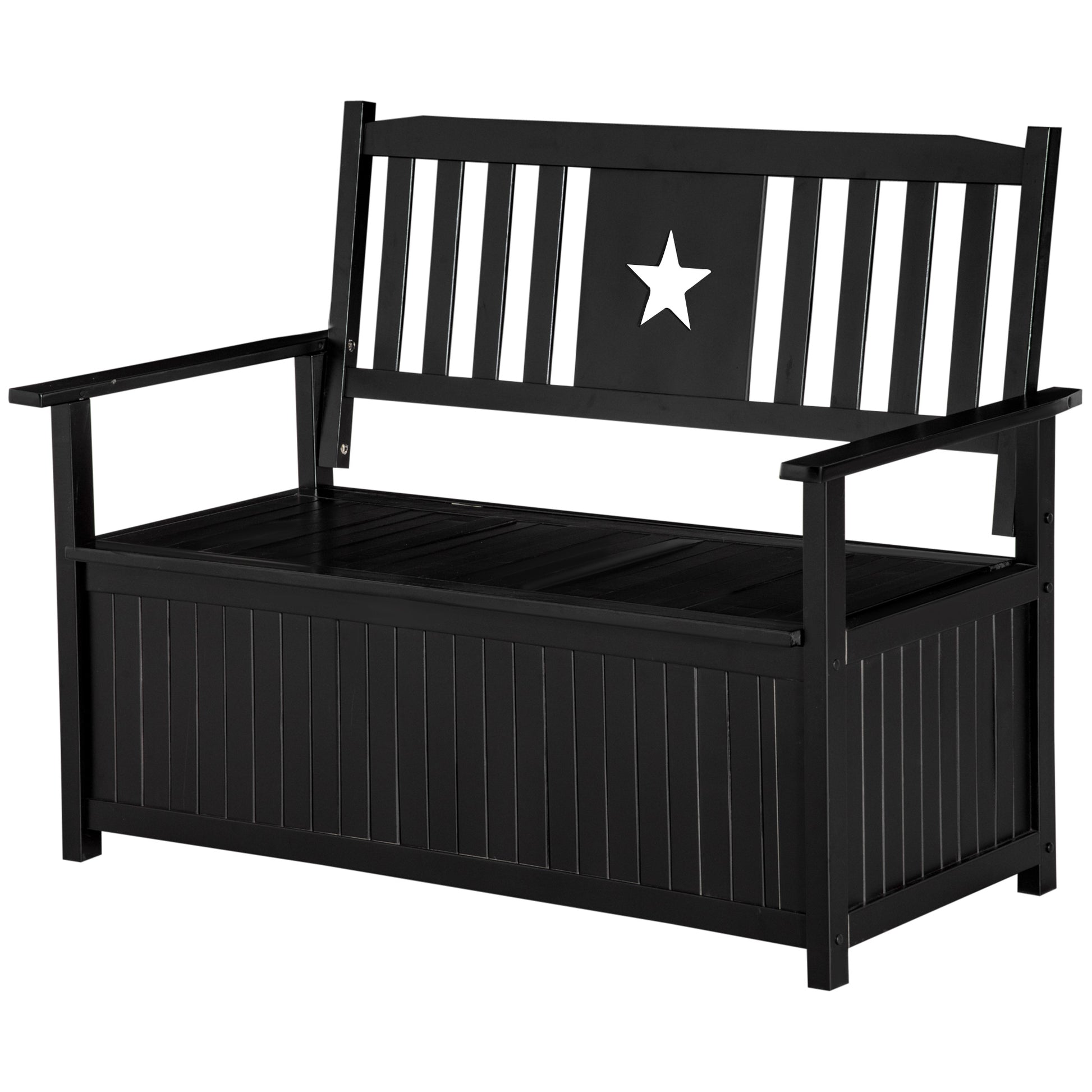 Outsunny Outdoor Storage Bench, 43 Gallon Deck Box With Armrests, Outdoor Storage Box For Patio Furniture Cushions And Garden Tools, Black Black Wood