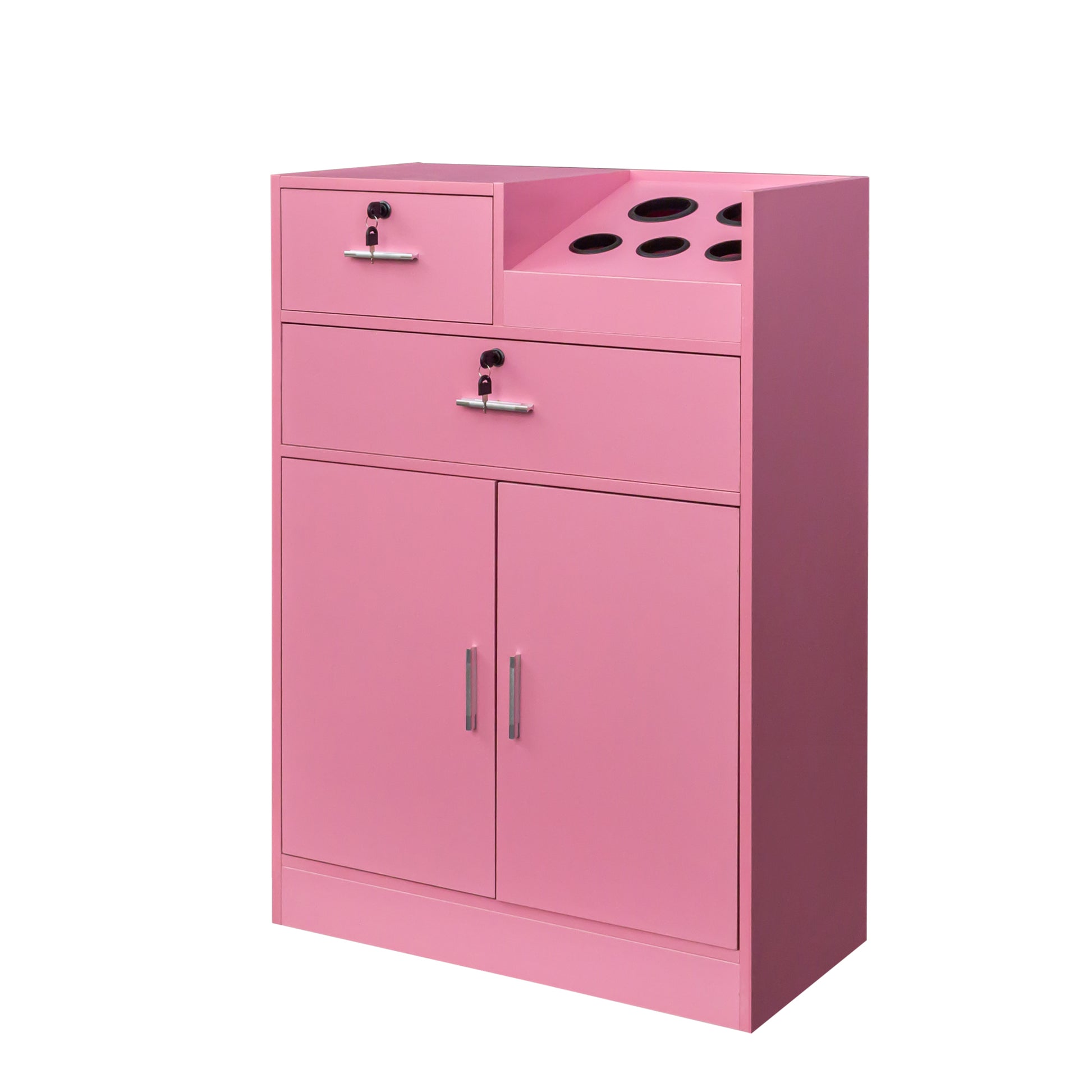 Locking Beauty Salon Storage Cabinet Hair Dryer Holder Stylist Equipment Drawer Pink Mdf