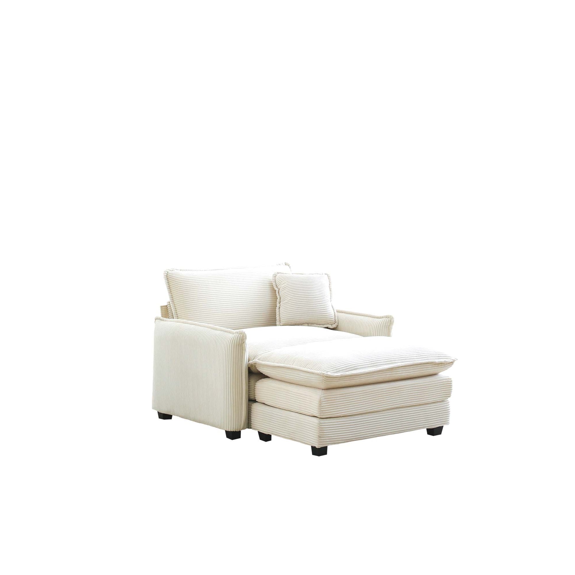 Single Deep Seat Sofa With Footstool With One Pillow, Suitable For Living Room And Bedroom, Club Multiple Occasions,White Corduroy White Corduroy 1 Seat