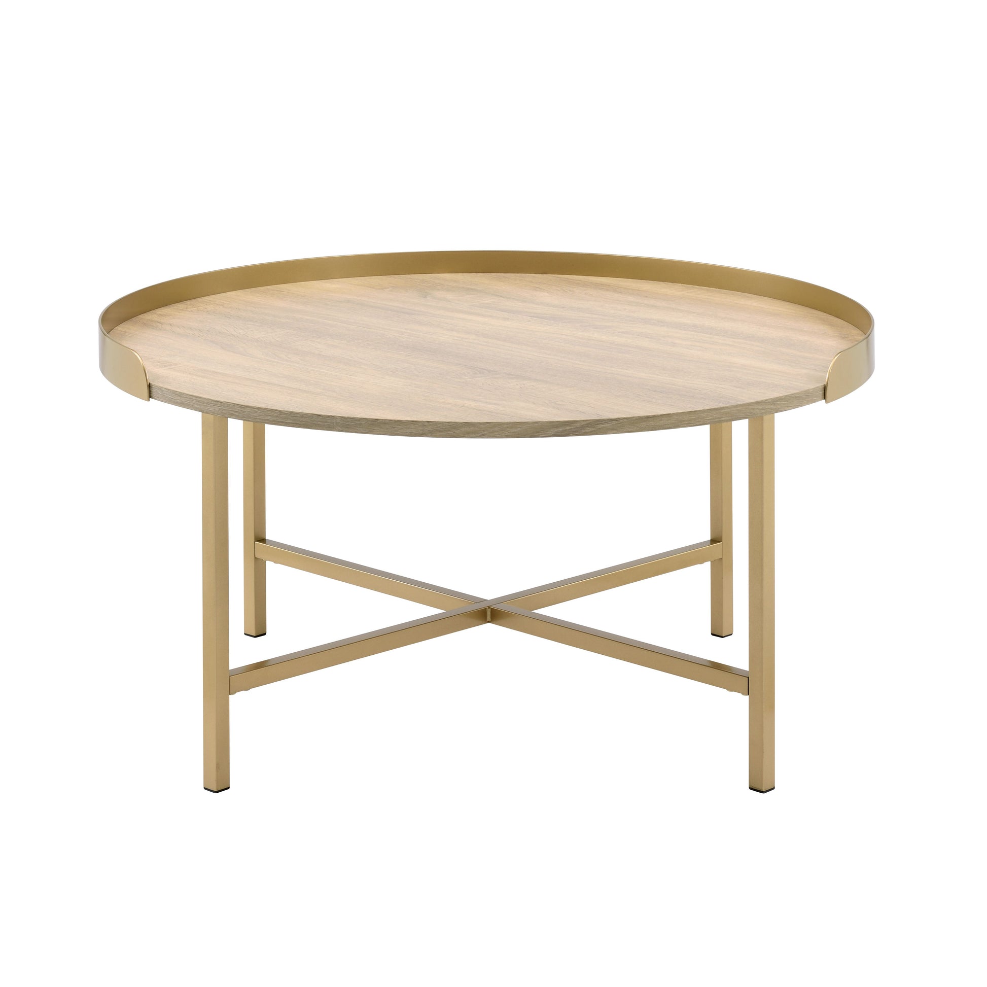 Oak And Gold Coffee Table With Tray Top Oak Primary Living Space Modern Round Wood Metal