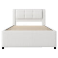 Full Size Upholstery Platform Bed With Trundle,Trundle Can Be Flat Or Erected, Beige Box Spring Not Required Full Beige Bedroom Linen Upholstered