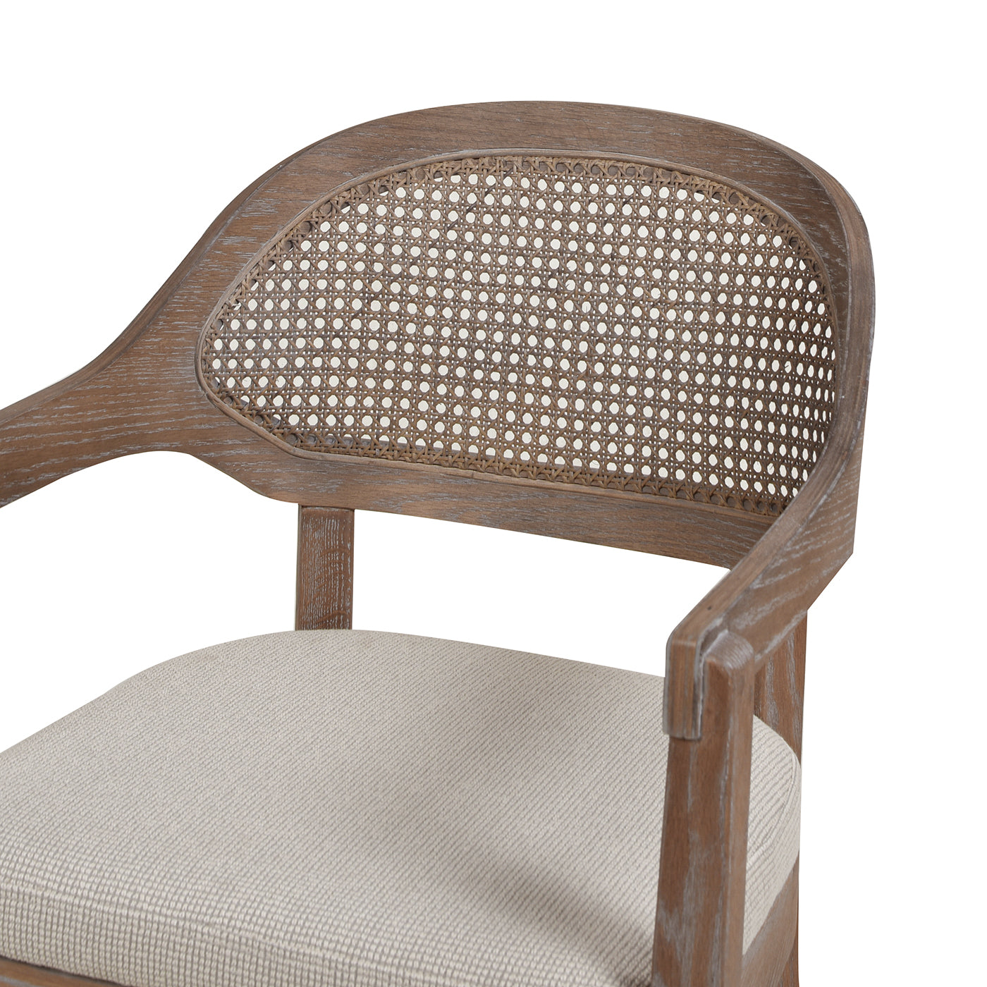 Americana Mid Century Modern Cane Back Dining Chair, Taupe Beige Textured Weave Beige Foam Wood Fabric Rattan