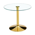 A 35 Inch Diameter Glass Top And A Modern, Minimalist Round Dining Table With Gold Metal Legs. Ideal For Dining Rooms, Living Rooms And Meeting Rooms. Model: Dt 1166 Gold Glass Metal