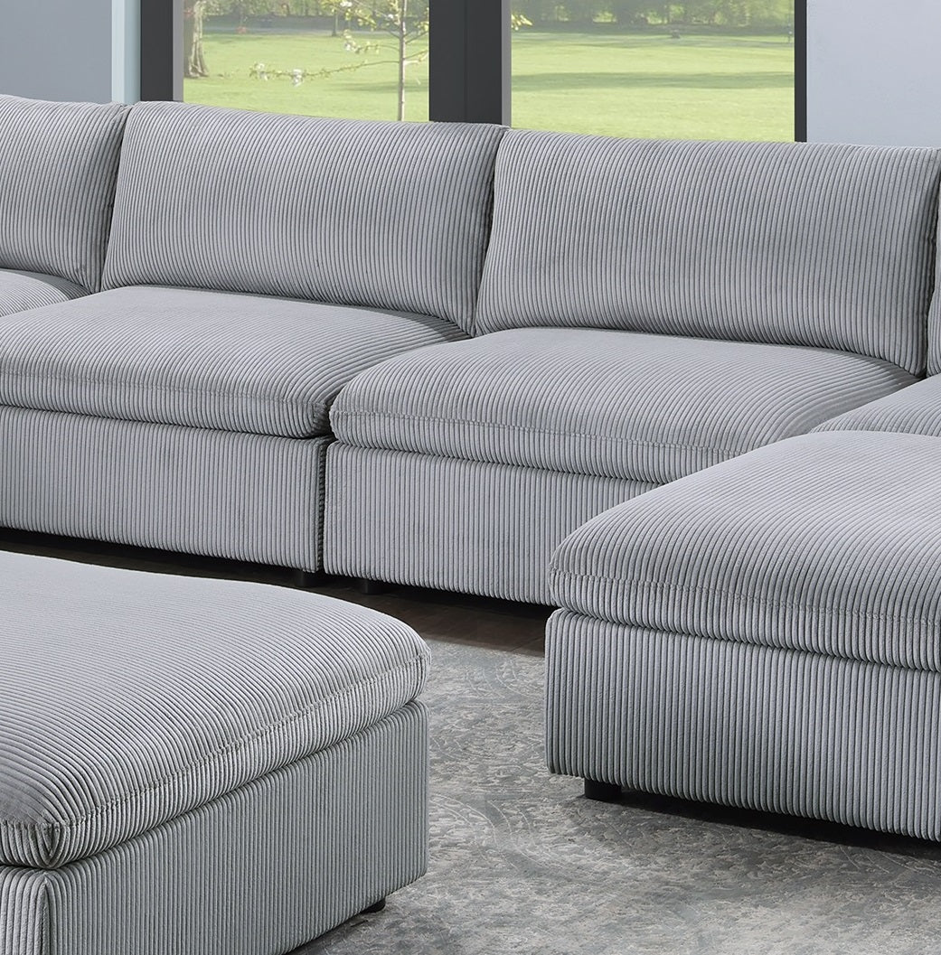 Dark Gray Color 8Pc Modular Sectional Set Corduroy Upholstery Couch 3X Corner Wedge 3X Armless Chairs 2X Ottomans Living Room Furniture Dark Gray Primary Living Space Cushion Back