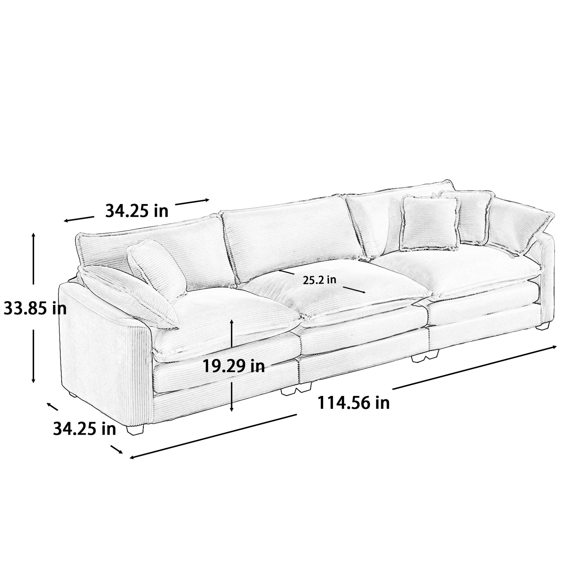 Mid Century Modern Sectional Set Of Two, One 3 Seater Sectional And One Single Seater Sectional With 2 Arm Pillows And 4 Throw Pillows, Living Room Sectional Tan Corduroy Fabric Tan Corduroy 4 Seat