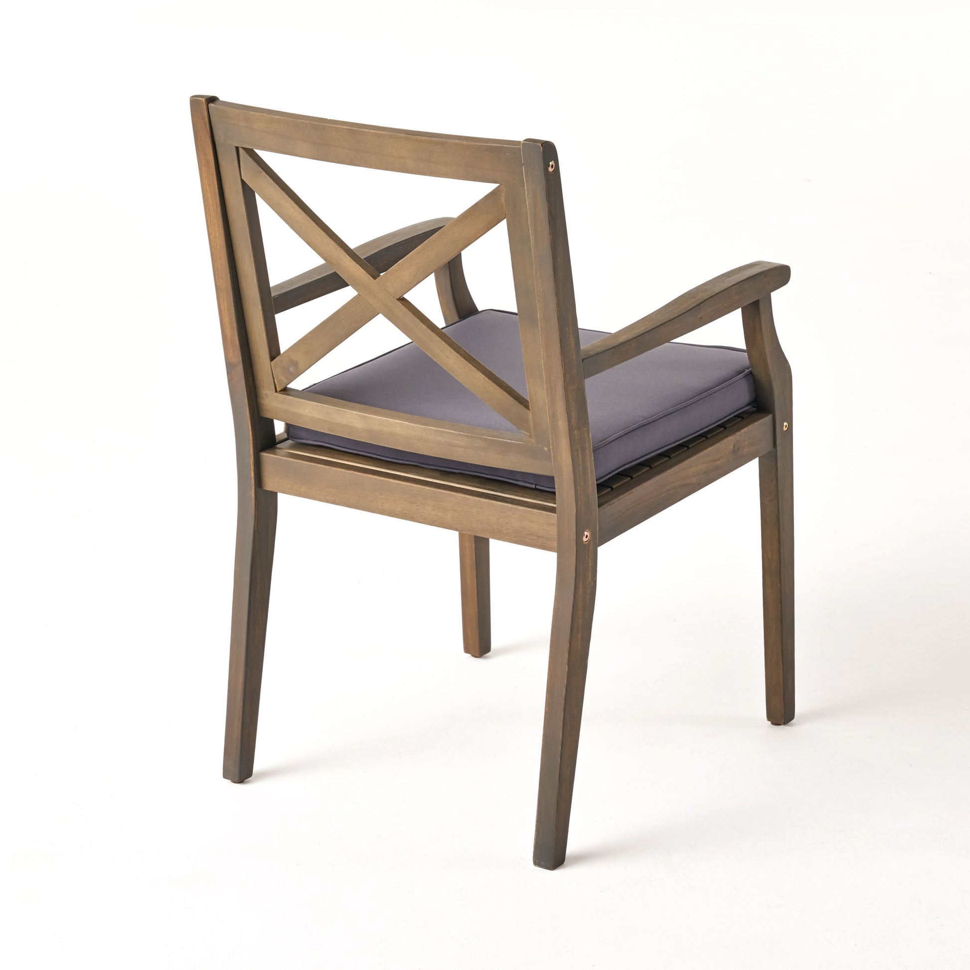 Perla Dining Chair,2Pcs With 2 Cushions Dark Grey Acacia Wood