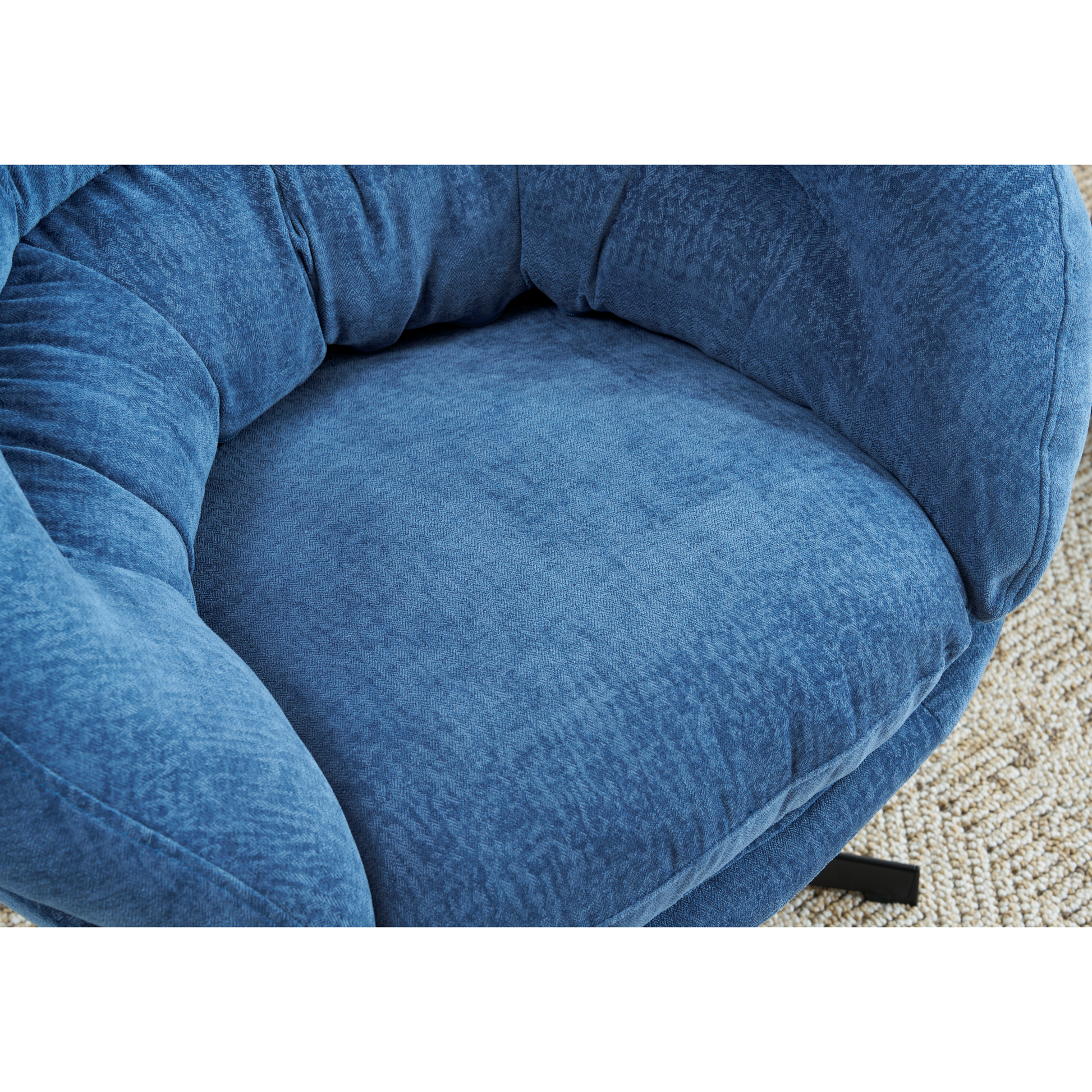 Chenille Upholstered 360 Swivel Club Chair Accent Chair With Removable Cushion, Round Office Chair With Black Metal Base, Cotton Material, Living Room, Bedroom, Reading Corner, Office Navy Blue