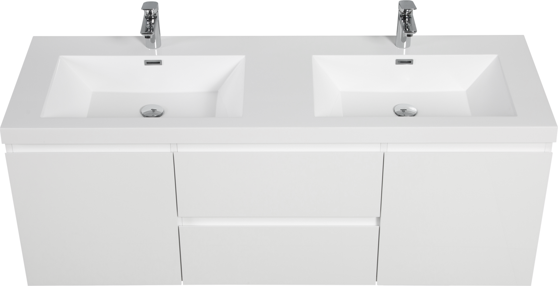 60" Floating Bathroom Vanity With Sink, Modern Wall Mounted Bathroom Storage Vanity Cabinet With Double Resin Top Basin And Two Soft Close Drawers, Glossy White 24V11 60Dgw 2 White 2 Wall Mounted Mdf