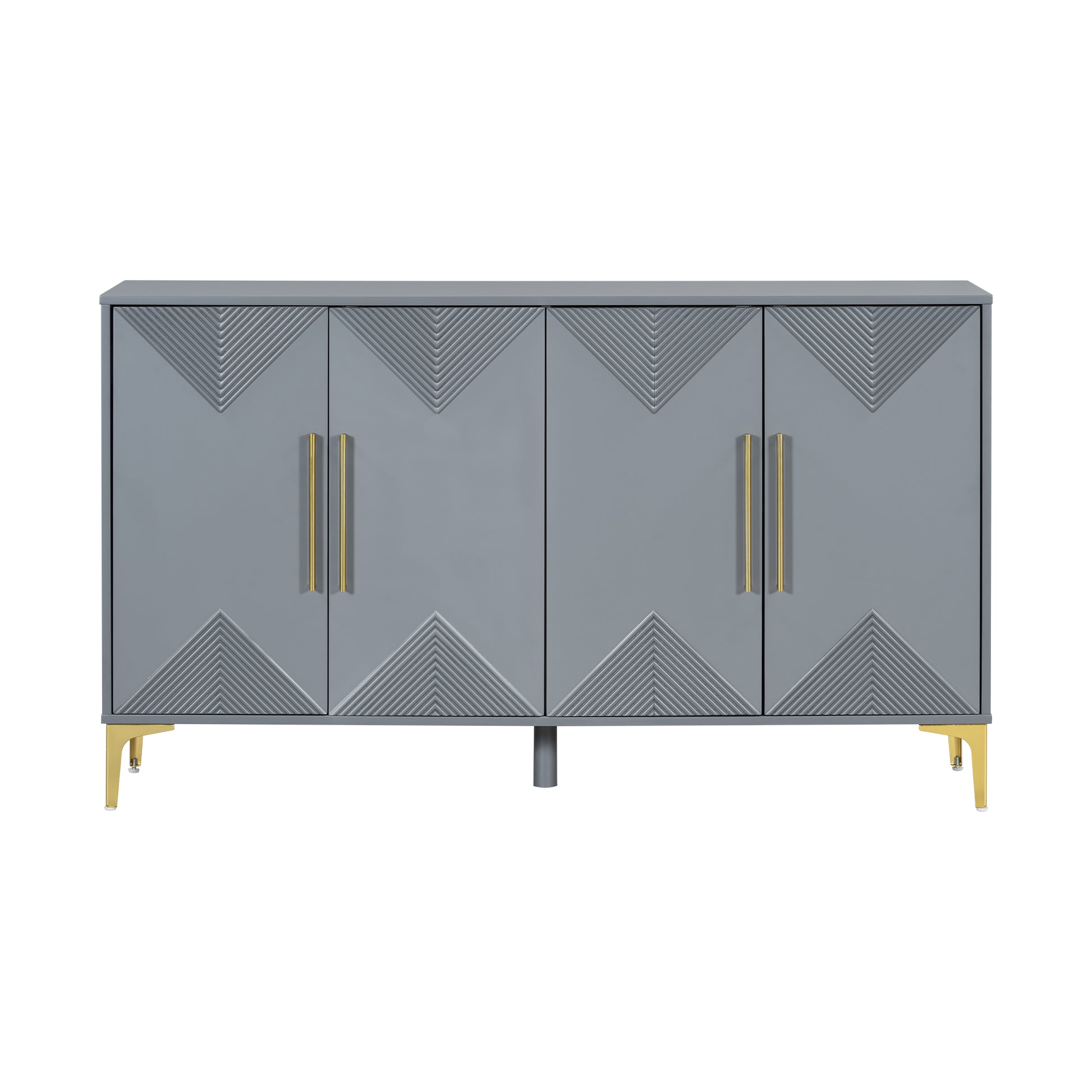 Unique Features Of A Four Door Cabinet With Two Tone Triangular Pattern Doors, Suitable For Entryway, Hallway, Living Room 3 4 Spaces Grey Primary Living Space Adjustable Shelves Artsy,Contemporary Mdf