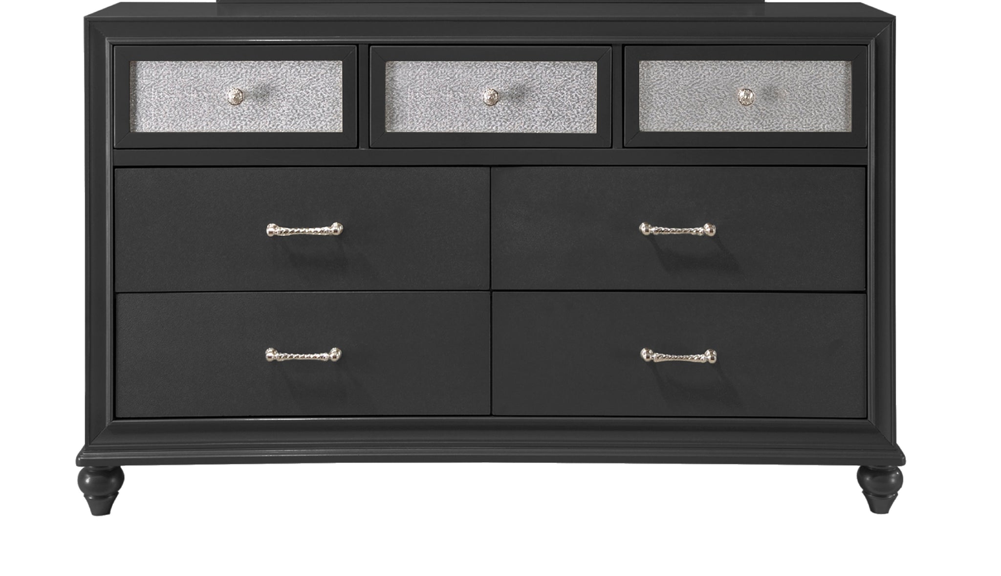 1Pc Luxury Glam Seven Drawer Bedroom Dresser With Two Toned Drawer Bla