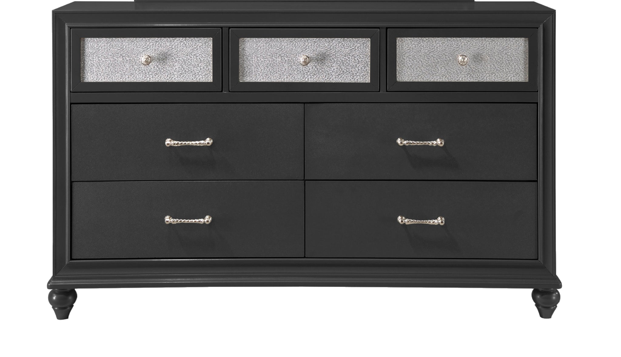 1Pc Luxury Glam Seven Drawer Bedroom Dresser With Two Toned Drawer Black Finish Shimmering Accents Bedroom Solid Wood Wooden Furniture Black Bedroom Contemporary,Glam,Luxury Wood