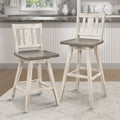 Pub Height Chairs Set Of 2, Distressed Gray And White 360 Degree Swivel Chair Solid Rubberwood Furniture, Vertical Slat Back Bar Chairs White Gray Dining Room Rustic Slat Back Solid Wood