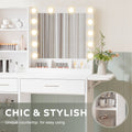 Vanity Desk With Drawers & Mirror With Lights, With Drawers & Cabinet 3 Shelves Lots Storage For Stylish Bedroom White White Particle Board