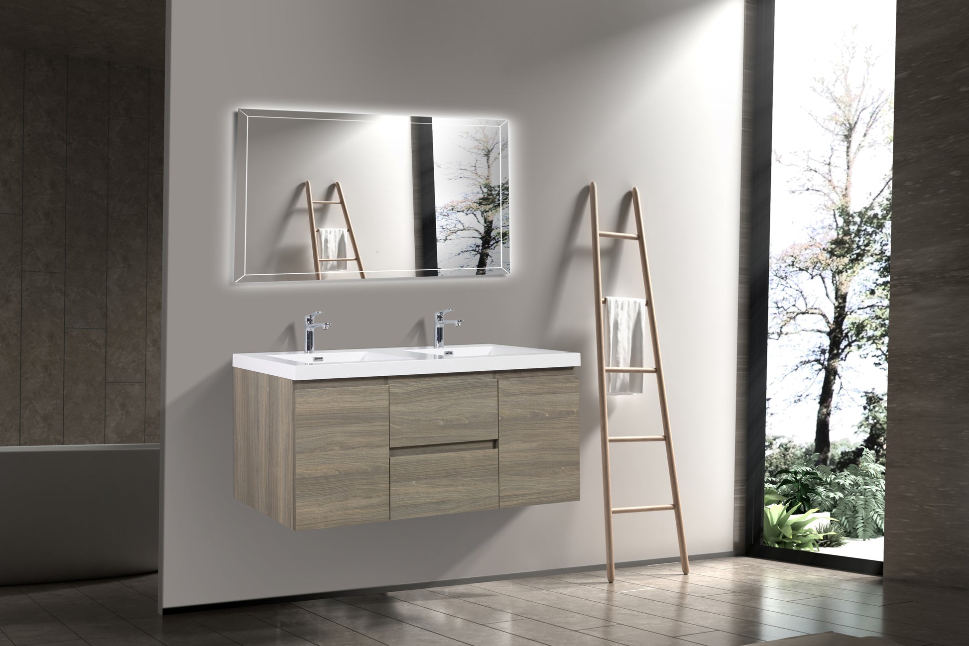 60" Floating Bathroom Vanity With Sink, Modern Wall Mounted Bathroom Storage Vanity Cabinet With Double Resin Top Basins And Soft Close Drawers, Ash Grey 24V11 60Dag 2 Grey 2 Bathroom Wall Mounted Plywood