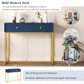 Modern Sleek Console Table Two Drawers With Stripe Design For Living Room And Entryway Navy Navy Mdf