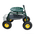 Garden Trolley Rolling Work Chair With Wheels, Garden Stool For Planting, 360 Degree Swivel Seat, Station Wagon Scooter With Steering Handle And Utility Tray, For Yard And Outdoors, Green Green Garden & Outdoor Iron