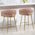 26'' Counter Height Bar Stools Set Of 2 Kitchen Island Counter Bar Stool With Hand Wave Back,Golden Chromed Base And Footrest Pink Pink Kitchen Modern Foam Velvet