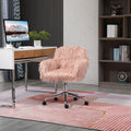 Vinsetto Faux Fur Desk Chair, Swivel Vanity Chair With Adjustable Height And Wheels For Office, Bedroom, Pink Pink Metal