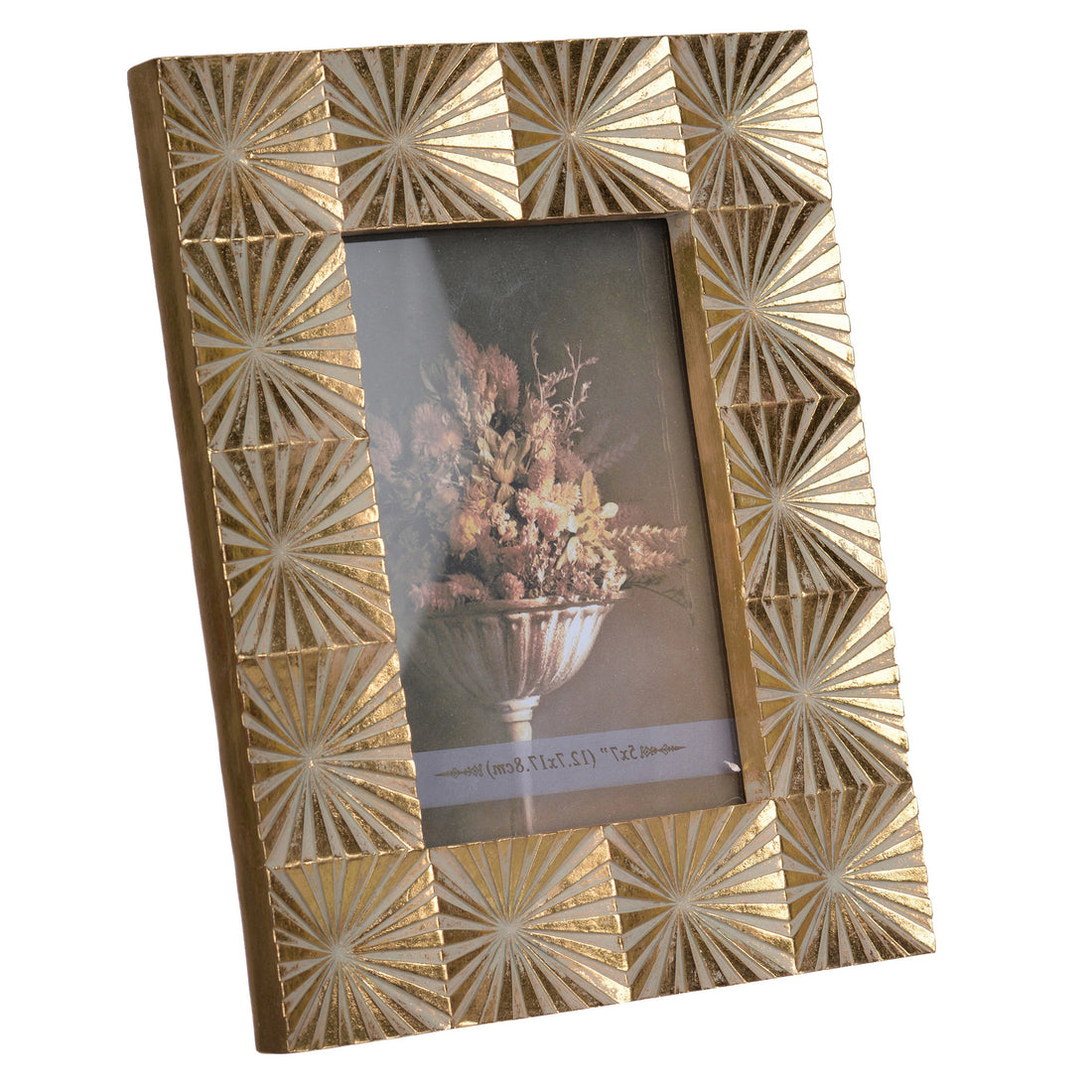 Rectangular Shaped Polyresin Photo Frame With Mirror And Pyramid Like Designgold Gold Polyresin