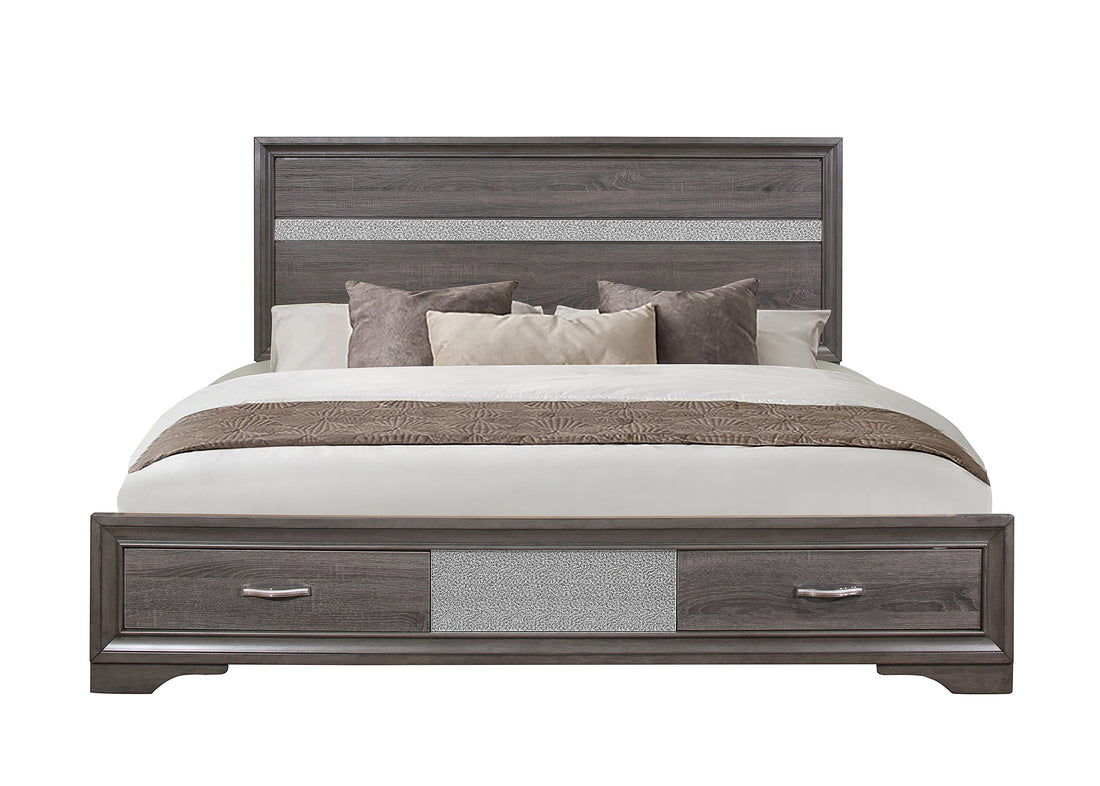 Ryder Sparkle Grey King Bed Gray Solid Wood Mdf