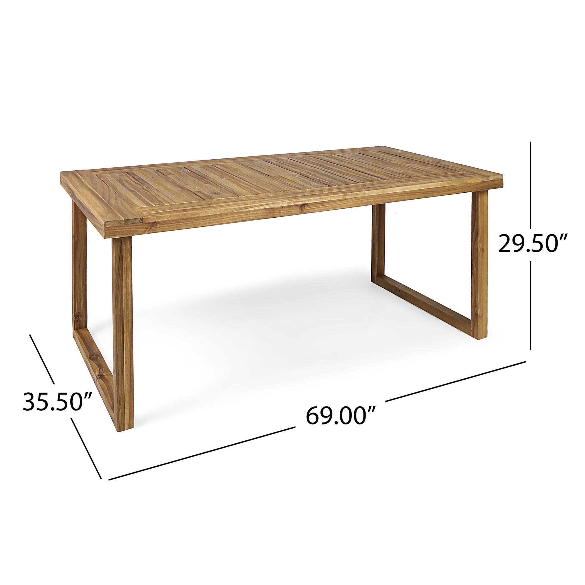 Outdoor 69" Acacia Wood Dining Table, Sandblast Natural Finish Natural Acacia Wood