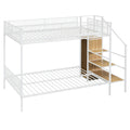 Twin Over Full Metal Bunk Bed With Wire Shelving And Lateral Storage Ladder And Wardrobe, White White Metal