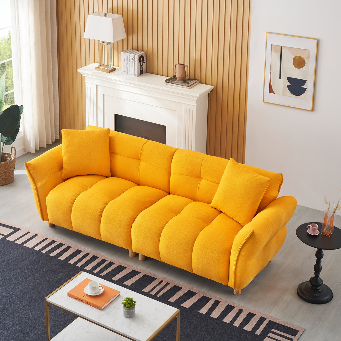 93.70 Inches Long, Teddy Sofa Fabric,With Two Matching Pillows And Three Spacious And Comfortable Seats, For Apartment Office Living Room Yellow Yellow Teddy 3 Seat