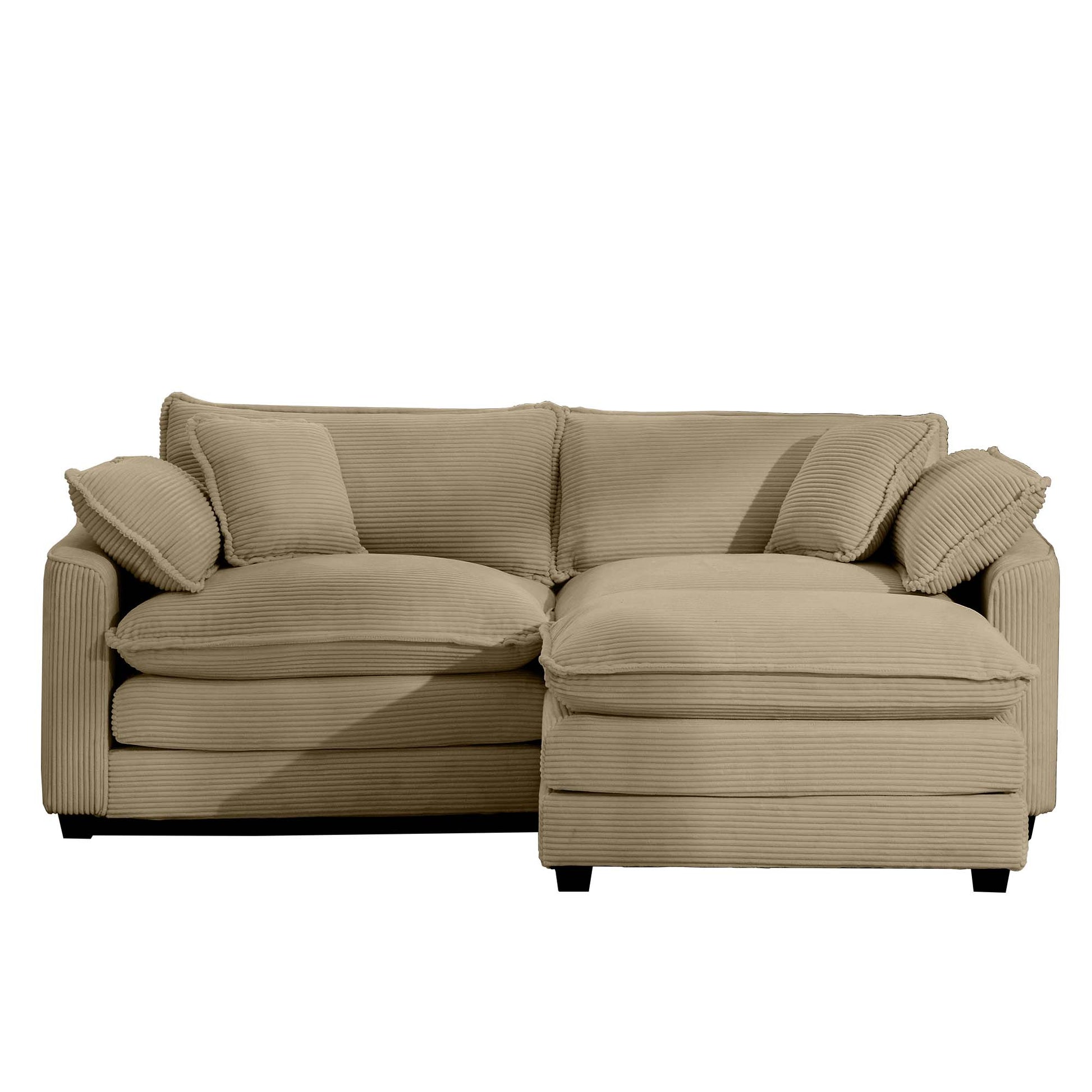 Corduroy Two Seater Sofa With 1 Footrest, L Shaped 2 Seater Sofa With Ottoman For Small Living Spaces, Tan Corduroy Sofa Tan Corduroy 2 Seat