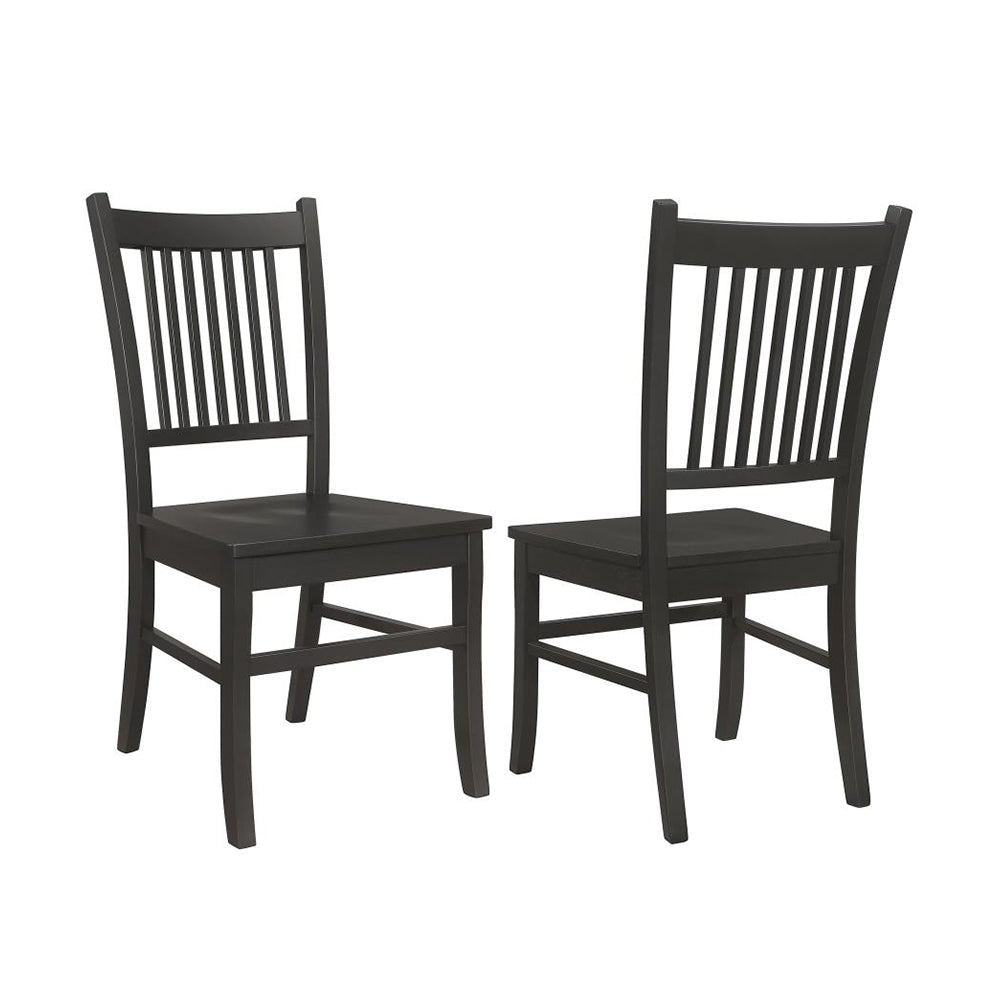 Set Of 2 Slat Back Wooden Dining Chairs, Matte Black Matte Black Dining Room Rectangular Dining Chairs Slat Back Set Of 2 Mdf