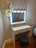 Vanity Desk With Mirror And Lights, Dressing Table With Large Drawer, 2 Level Storage Dresser & 3 Lighting Modes Adjustable Brightness, Suitable For Bedroom White White Particle Board